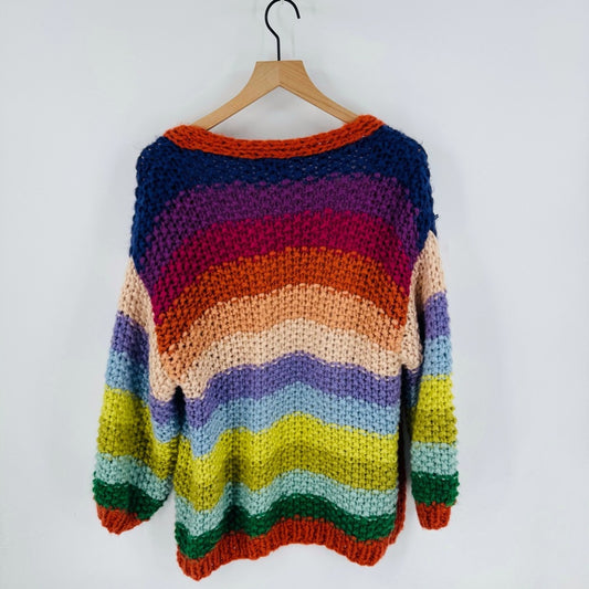 FRNCH PARIS Rainbow Stripe Chunky Knit Open Front Cardigan Sweater O/S
