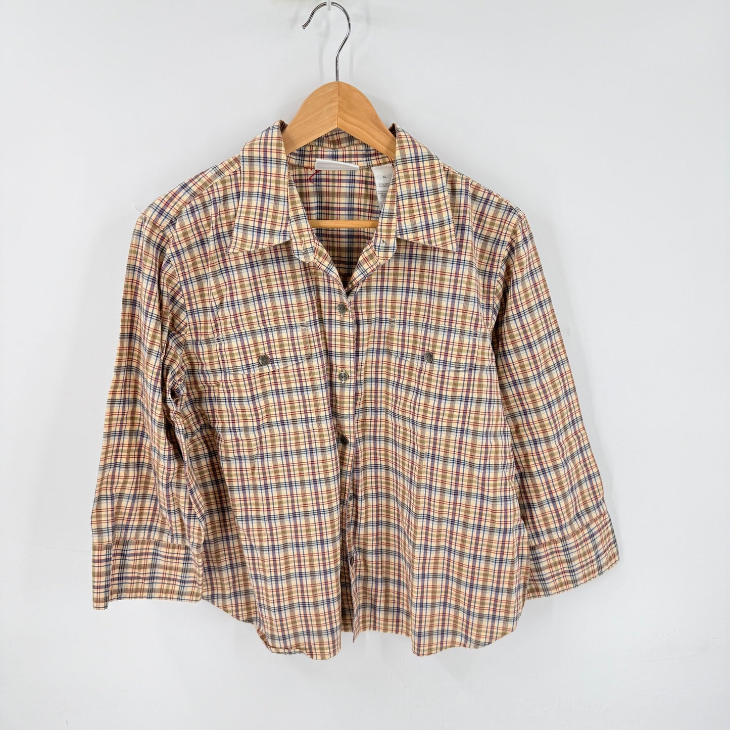 Vintage Liz Claiborne LizWear Plaid Button Front Shirt XL 100% Cotton Americana