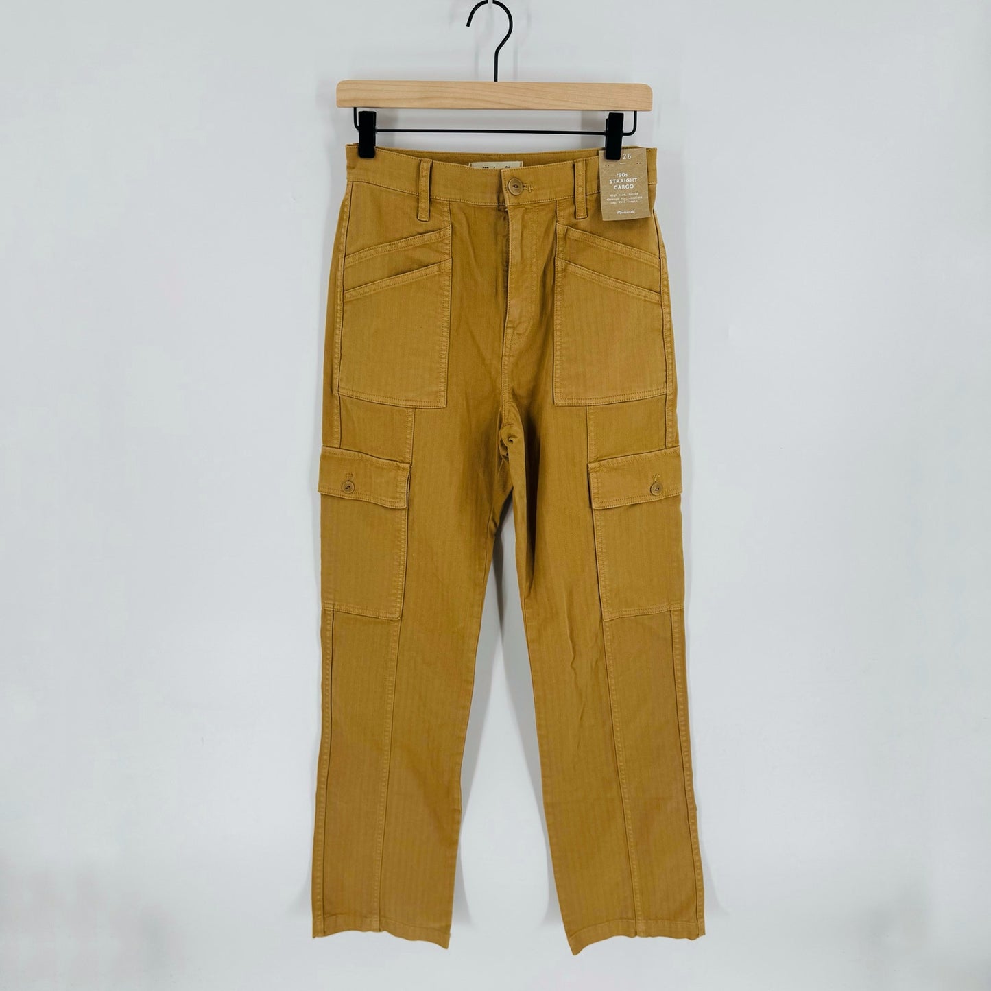 Madewell 90s Straight Cargo Pants Mustard Yellow Cotton NWT Women’s Size 26