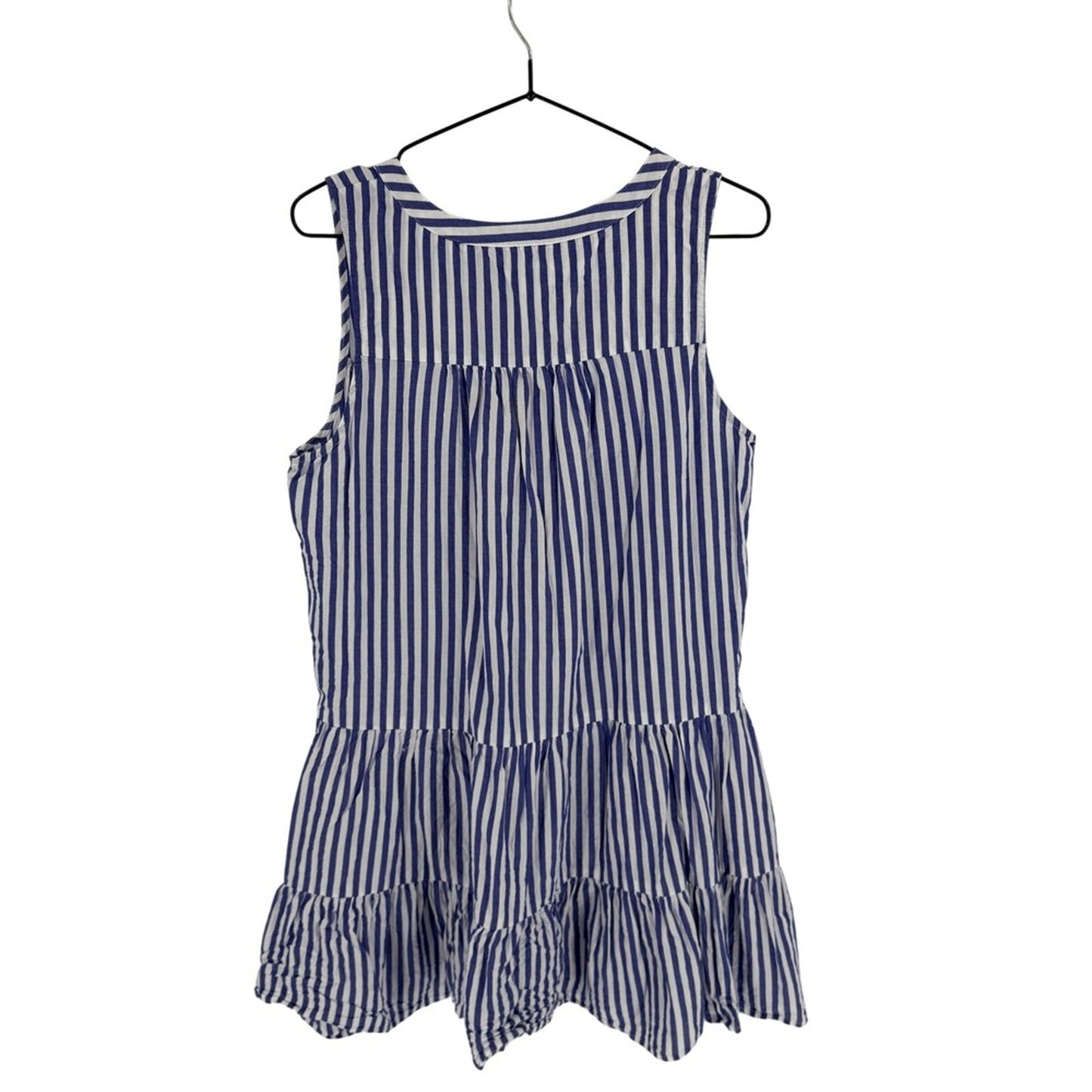 Tuckernuck Pomander Place Blue White Striped Tiered Dress Size L Coastal Preppy