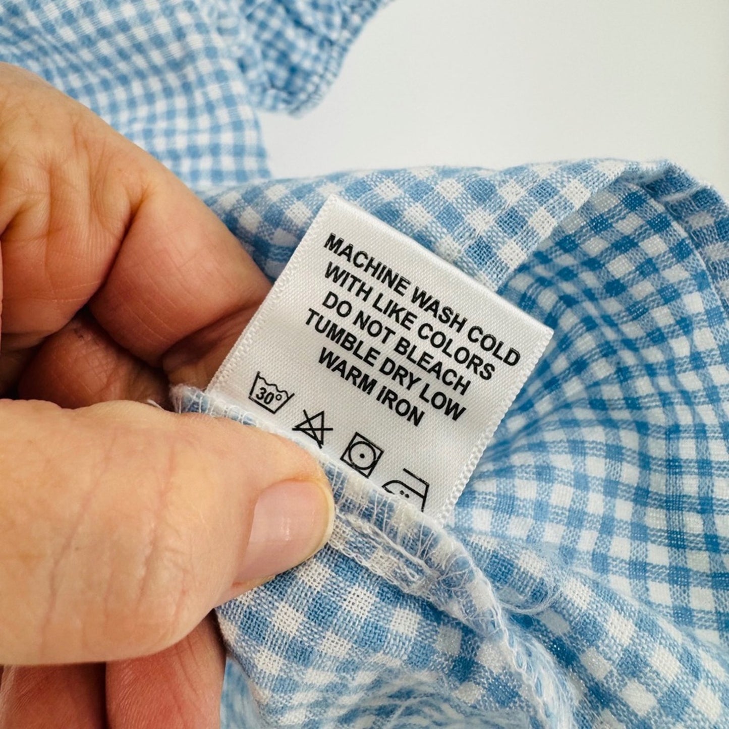 Live 4 Truth Gingham Tie Front Blouse Puff‎ Sleeve Blue Ruffle Peplum Size M