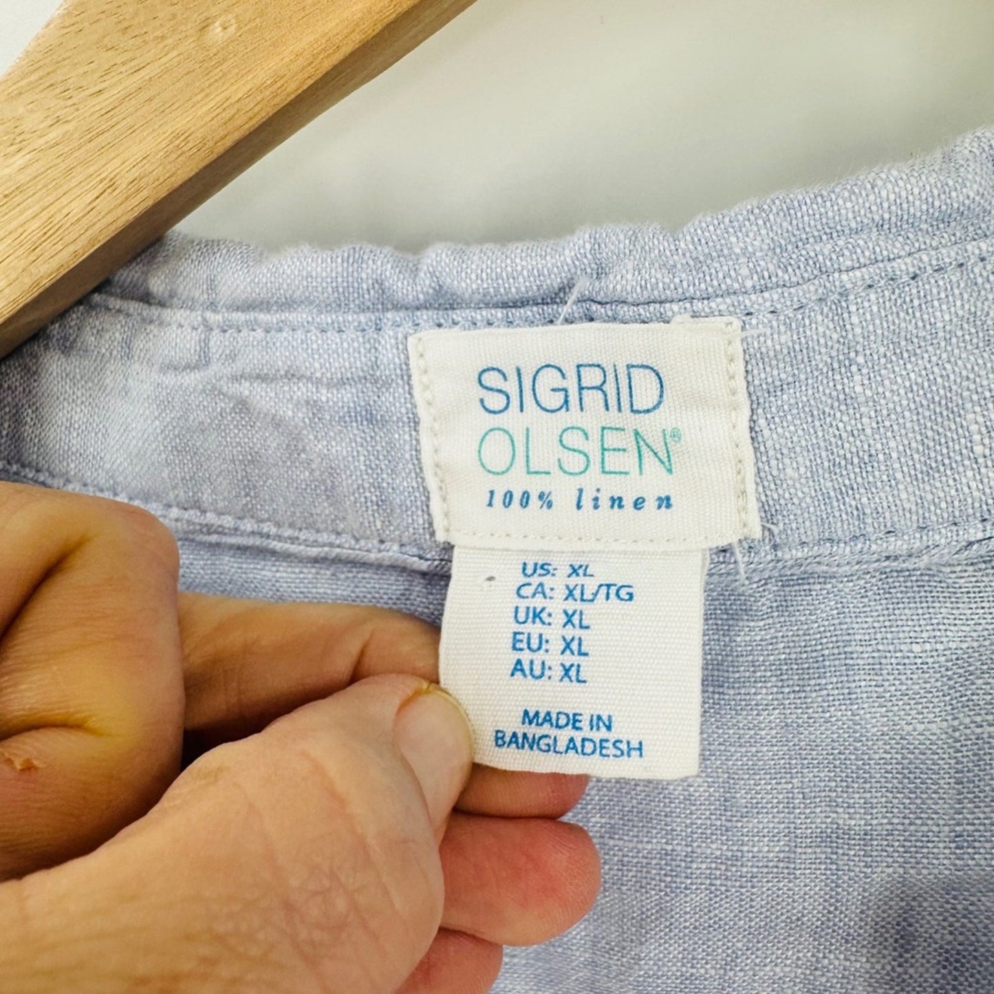 Sigrid Olsen Light Blue Linen Tunic Size XL Babydoll Coastal Lagenlook Drapey