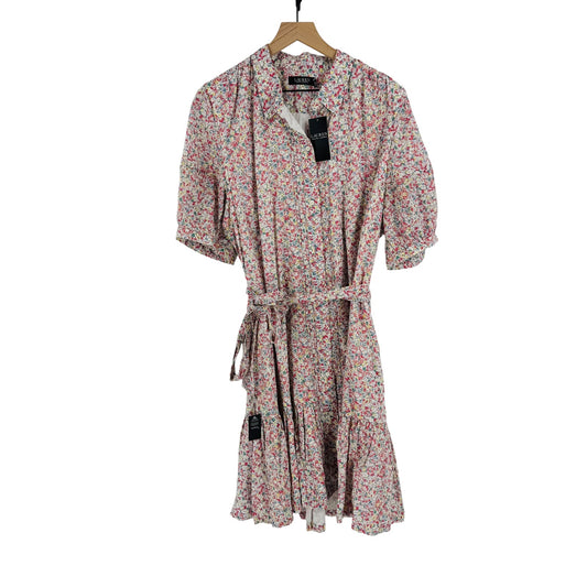 Lauren Ralph Lauren NWT Floral Belted Puff Sleeve Mini Dress Cotton Size 18