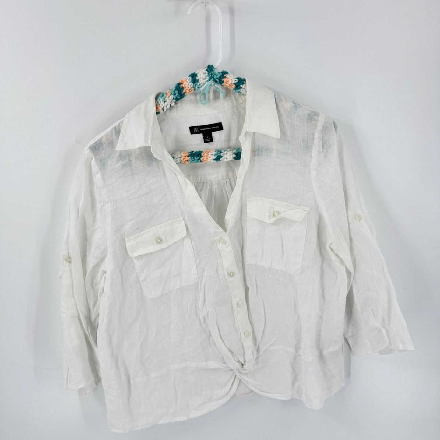 INC Linen Button Down Shirt White Small Coastal Grandma Minimalist Chic