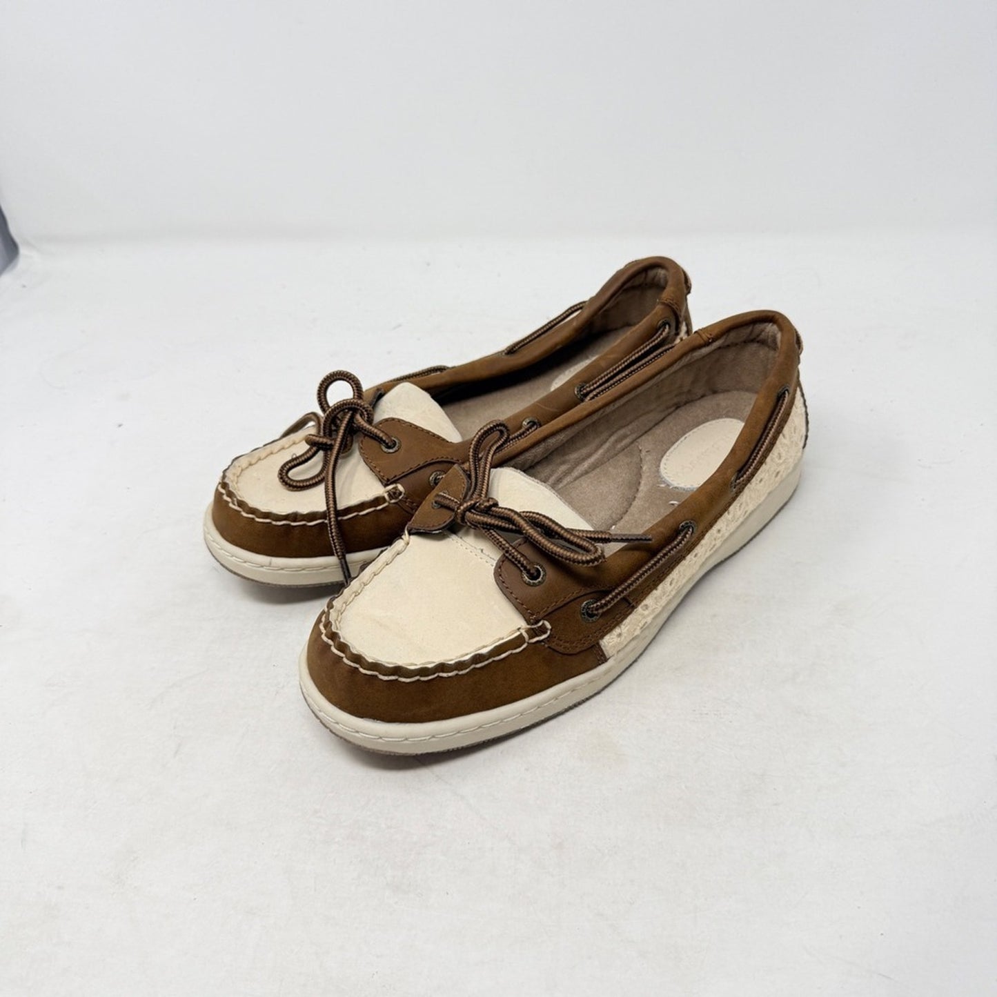 GH Bass Marlin Leather Boat Shoes Brown Ivory Lace Up Nautical Loafer Size 7.5M