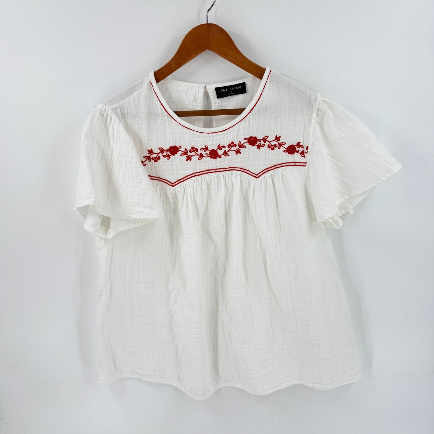 Lane Bryant Embroidered Peasant Top White Cotton Size 18 Coastal Americana