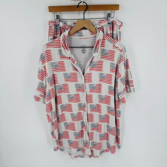 Little Pajama‎ Co. American Flag Sleepwear Set Button Top Shorts XXL Bamboo