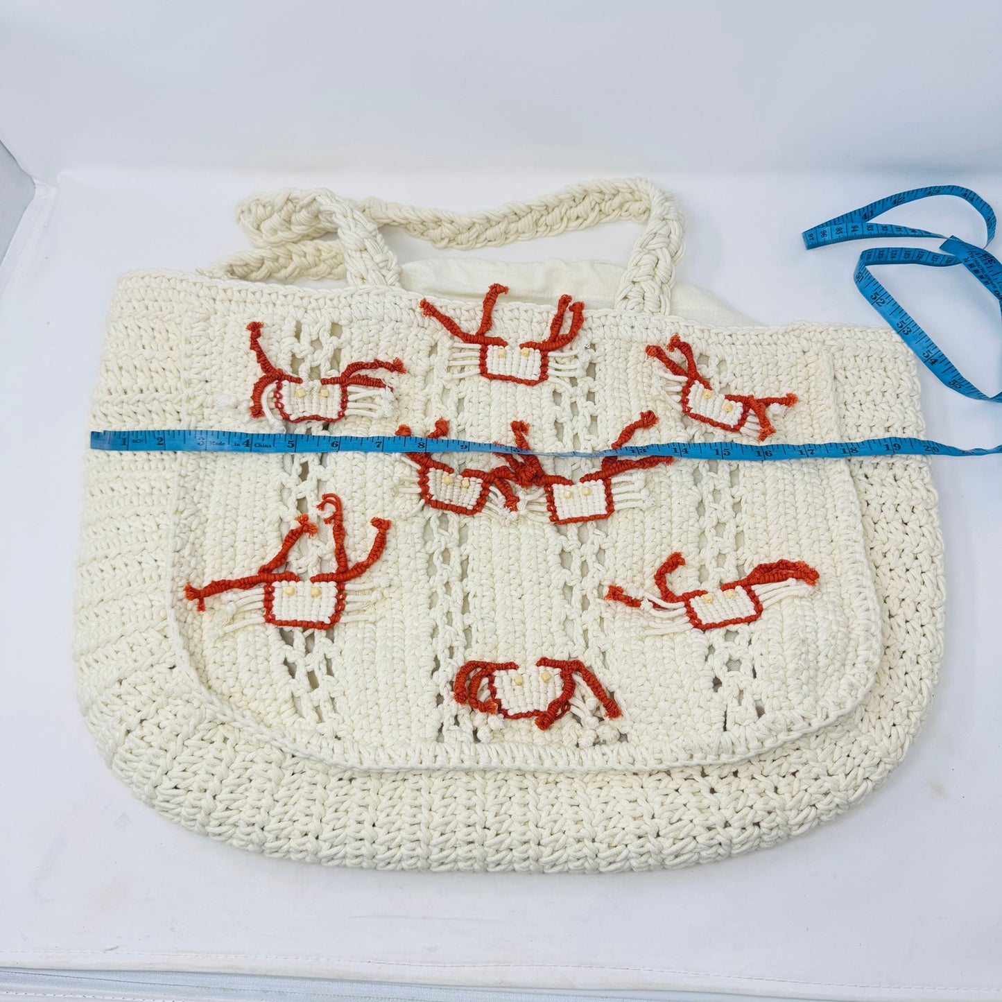 Viral Crochet Crab Bag Cream 100% Cotton Knit Tote Purse Made in India