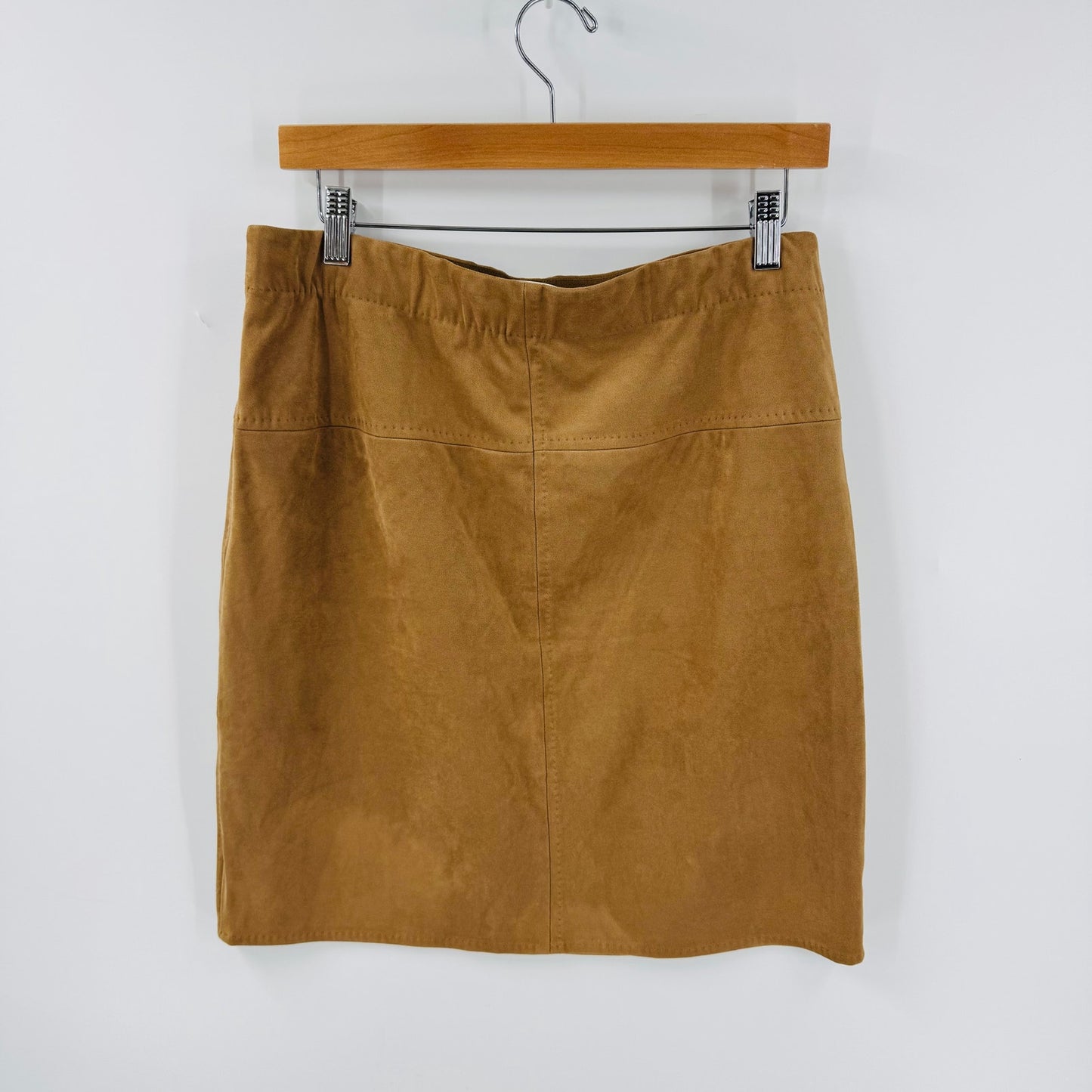 Vintage Y2K Max Studio Faux Suede Tan Skirt Size L Polyester Spandex Blend