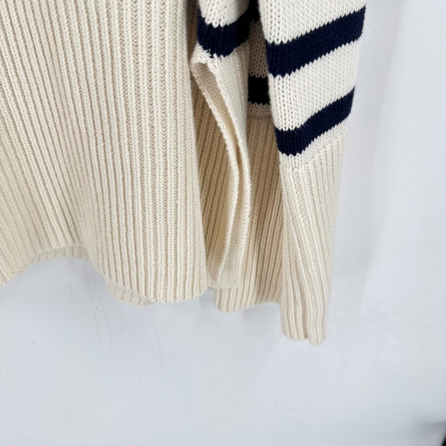 Gap 100% Cotton Turtleneck Cream Navy Striped Nautical Coastal Preppy Size XS