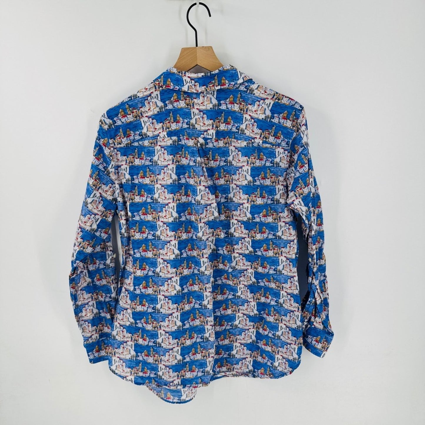 Talbots Blue Mediterranean Coastal Village Cotton Shirt Size 1X‎ Architectural