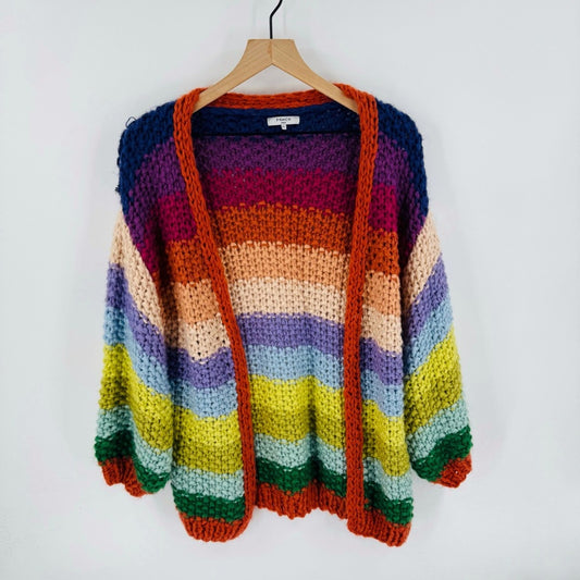 FRNCH PARIS Rainbow Stripe Chunky Knit Open Front Cardigan Sweater O/S