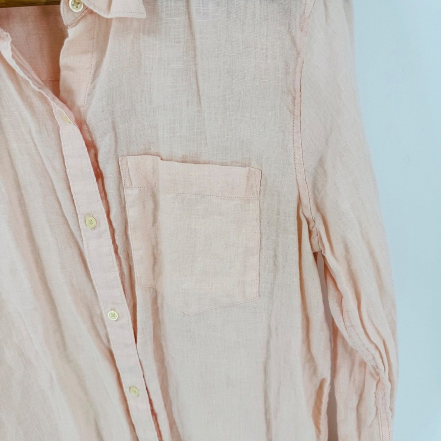 Gap Boyfriend Fit Linen Button Down Shirt Peach Long Sleeve Pocket Size M