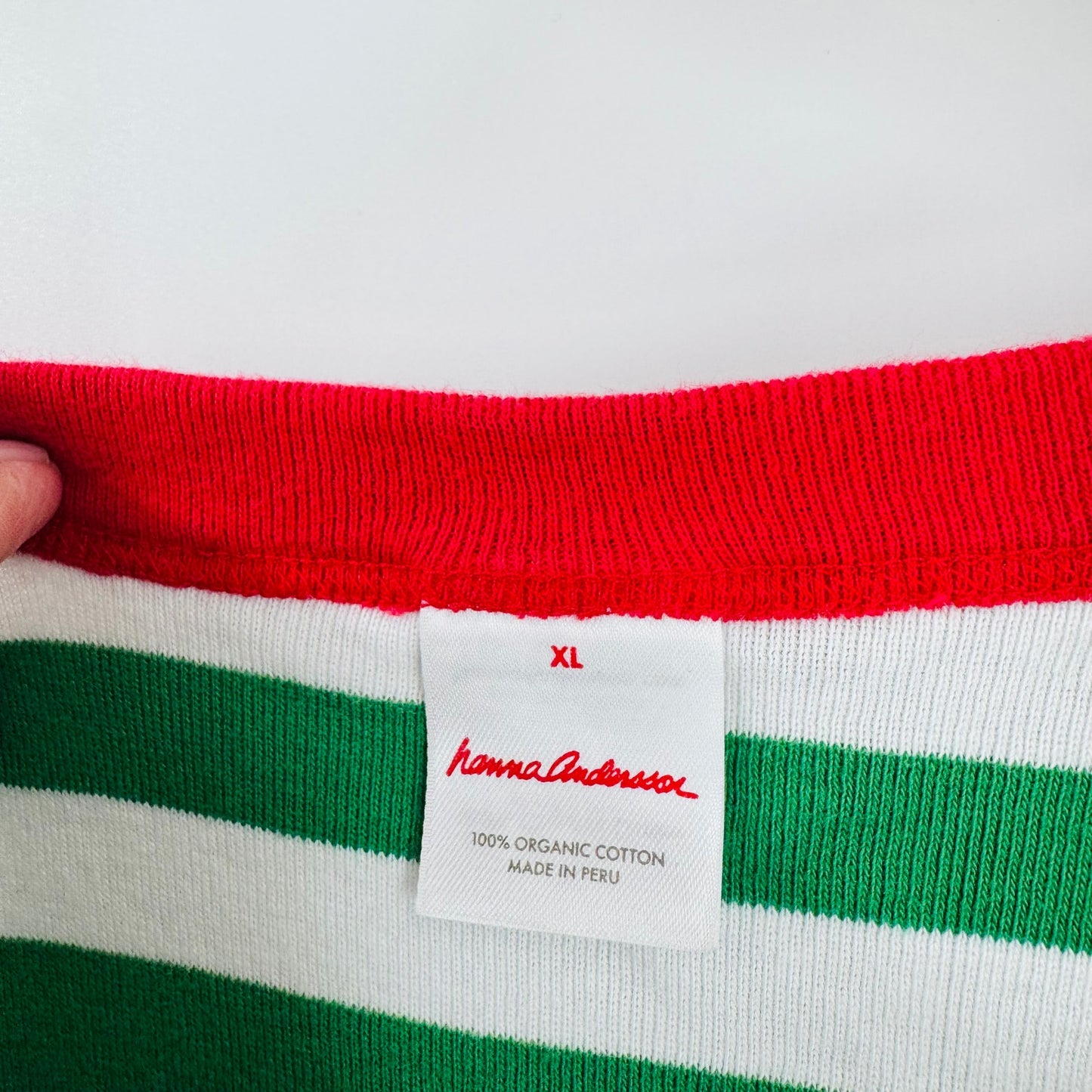 Hanna Andersson Women’s Green White Stripe Christmas Holiday Pajama Shirt XL