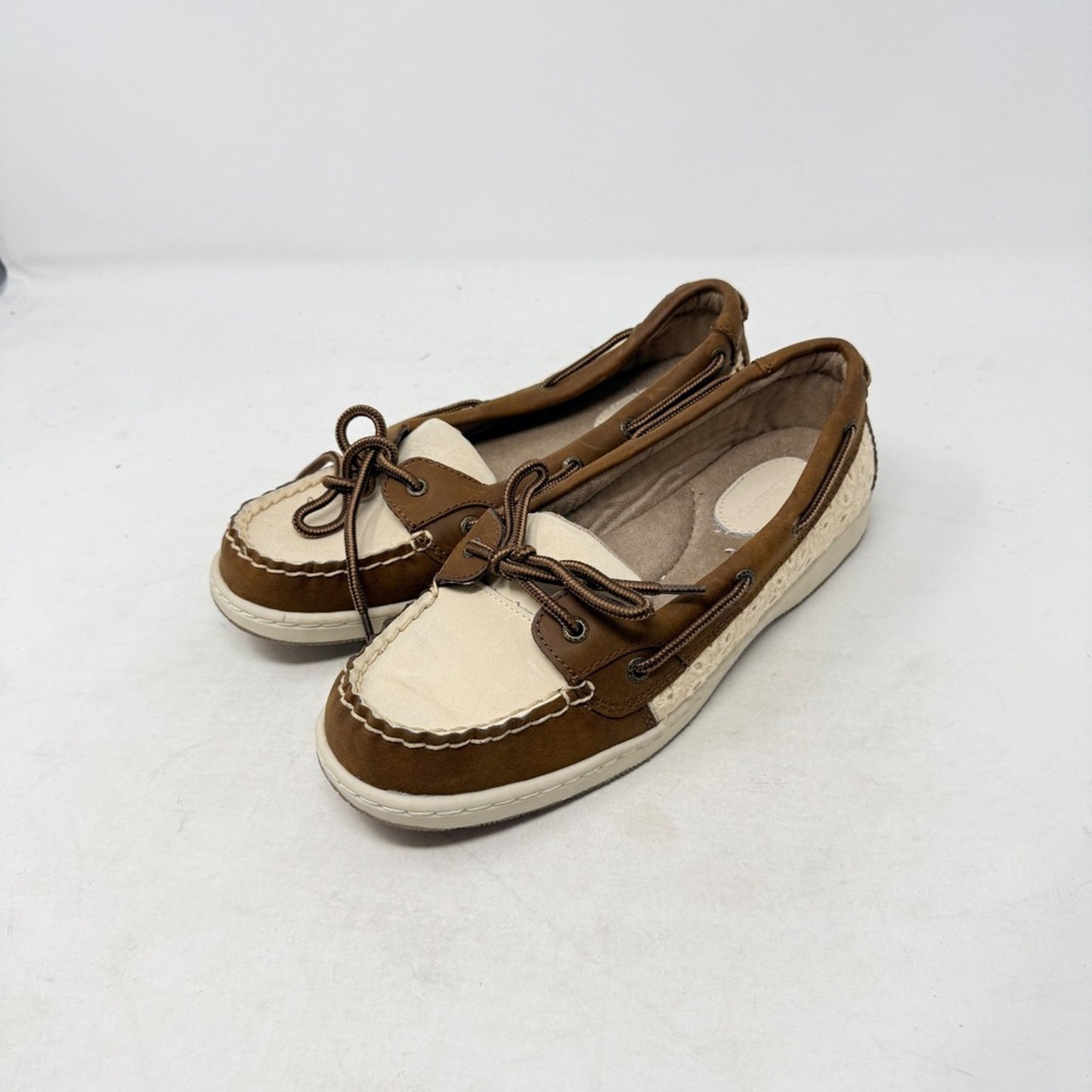 GH Bass Marlin Leather Boat Shoes Brown Ivory Lace Up Nautical Loafer Size 7.5M