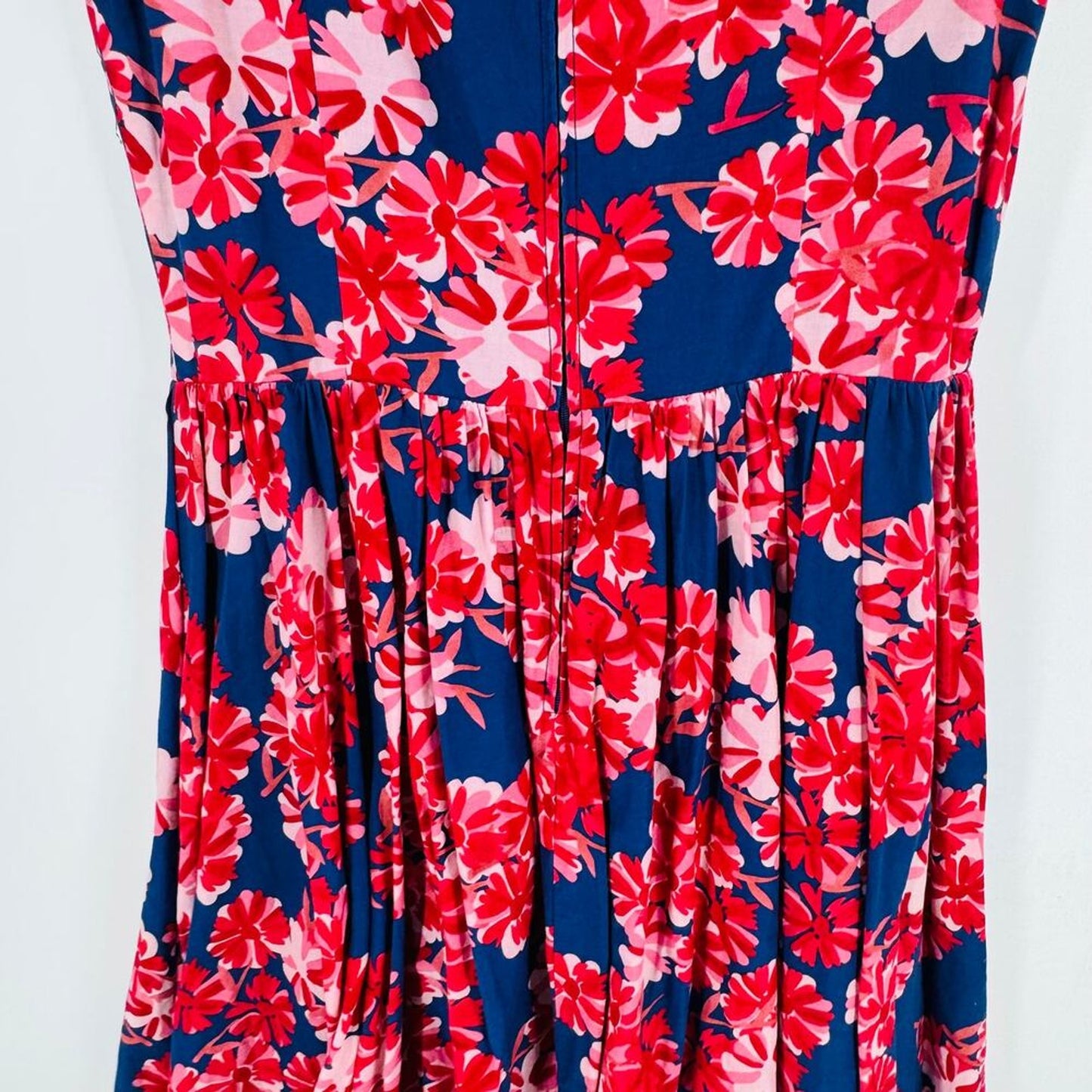 Aryeh Tropical Floral A-Line Cotton Sundress‎ Red Navy Back Zip Size M Medium
