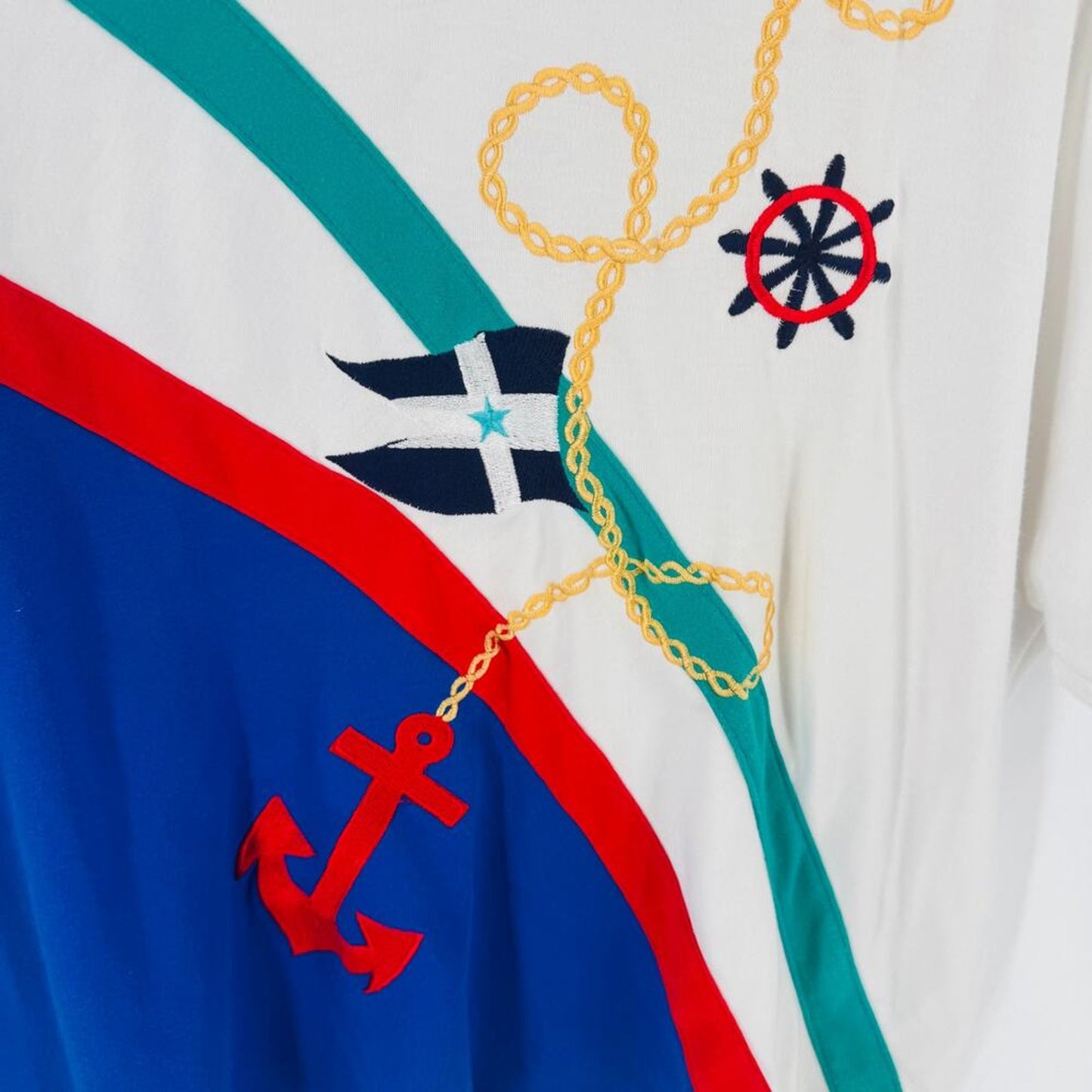 Vintage‎ Nautical Polo Shirt White Petite Large Vintage Anchor Embroidered Top