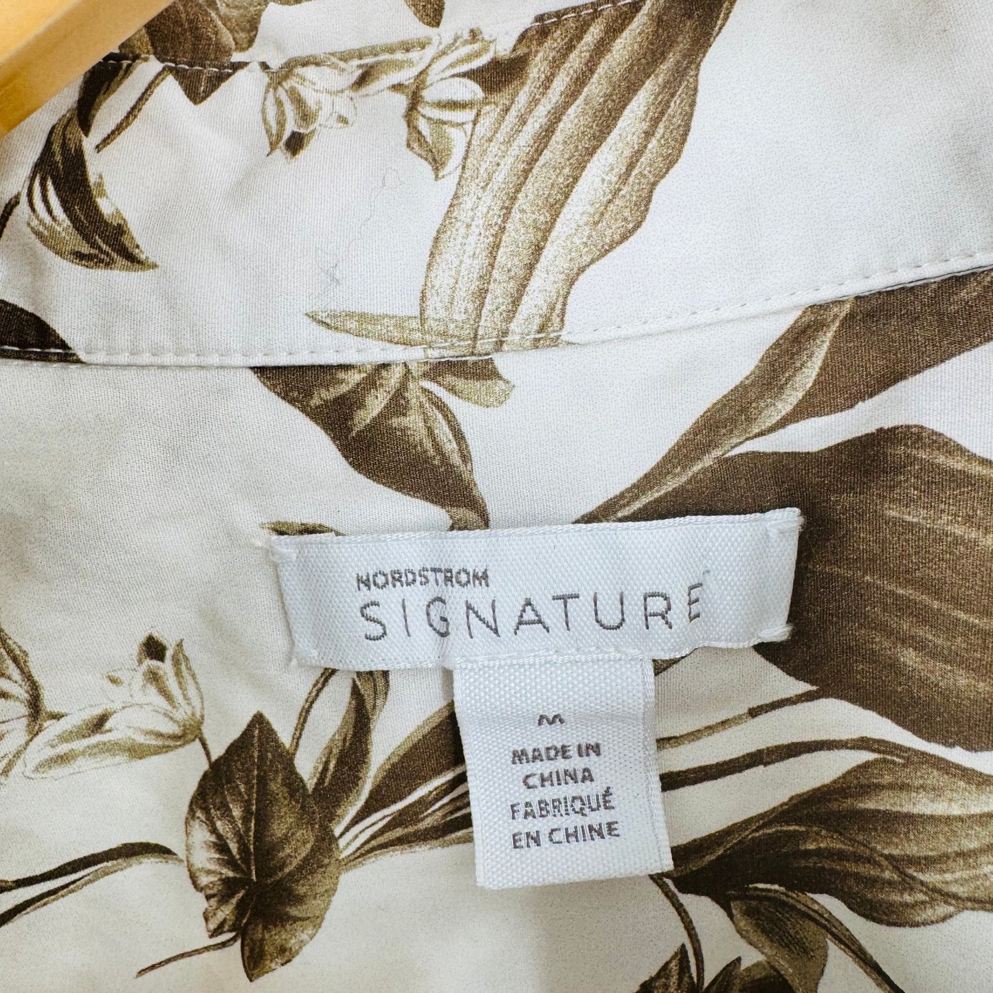 Nordstrom Signature Floral Button Down Shirt Brown Beige Cotton Top Size M