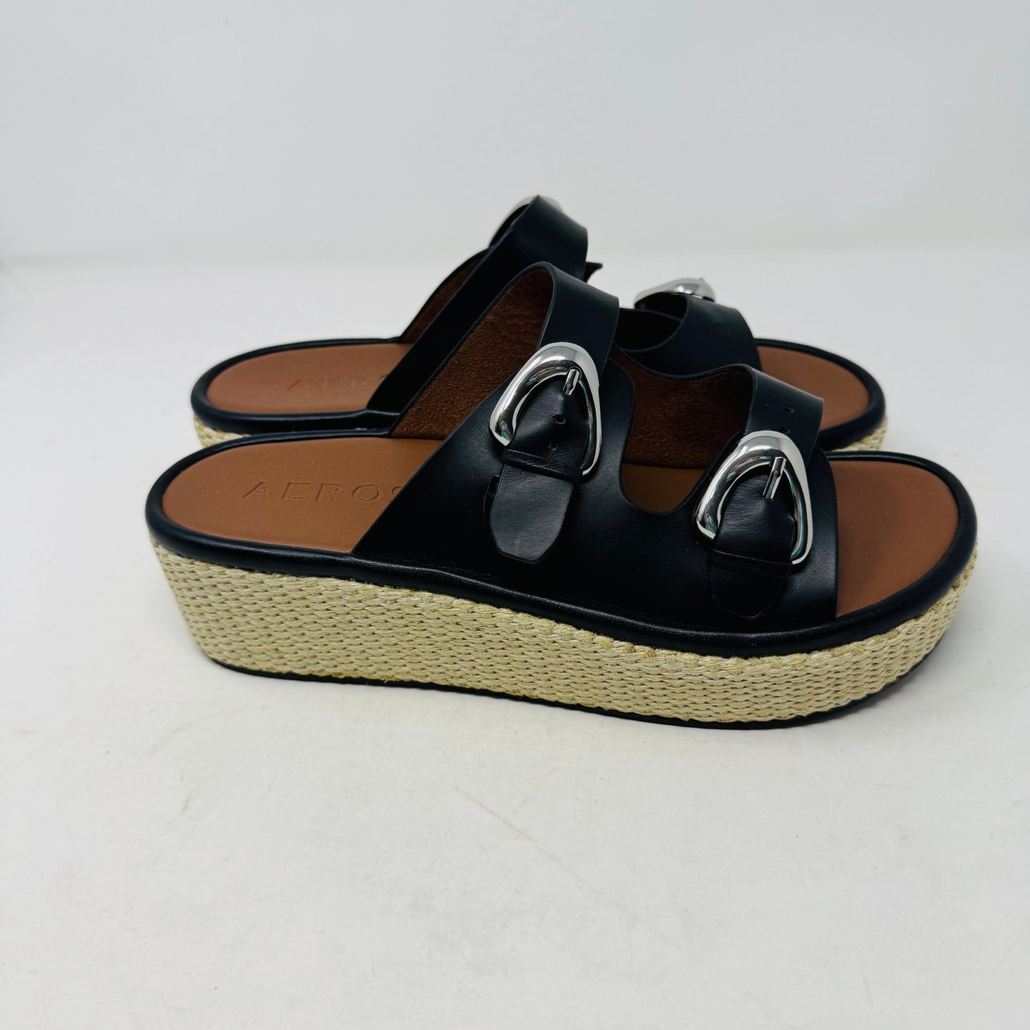 Aerosoles Women’s Size 10 Black Buckle Platform Sandals Espadrille Wedge Slides
