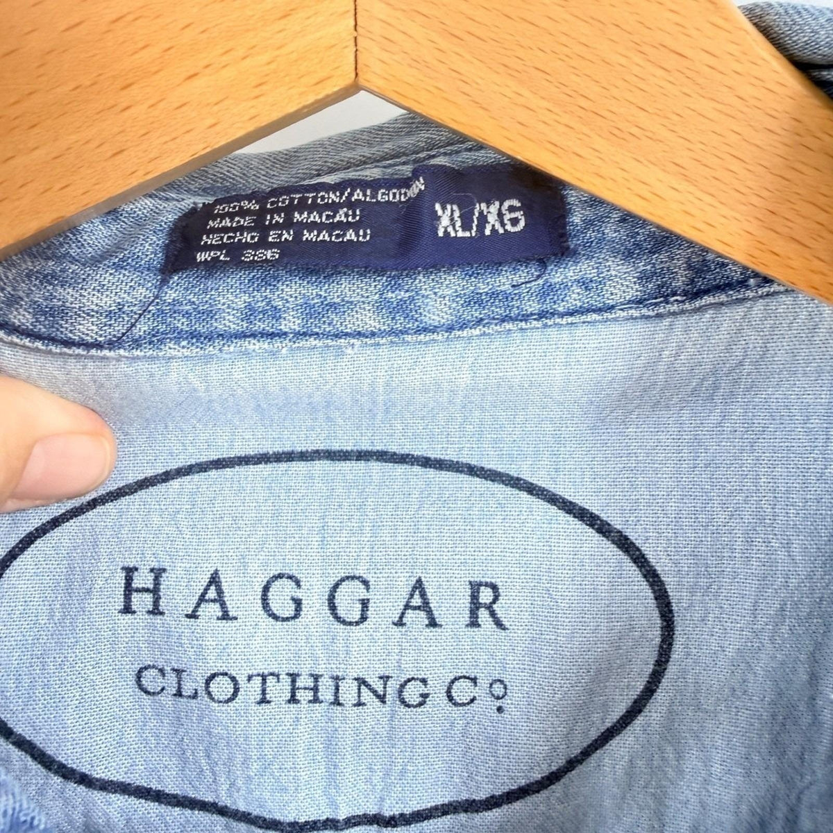 Vintage 90s Haggar Denim Shirt Embroidered Candy Chambray Blue XL Halloween
