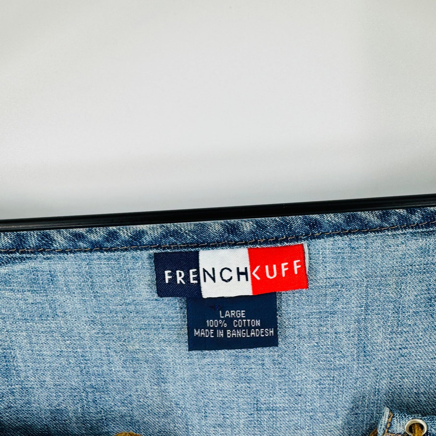 French Kuff Vintage Denim Lace-Up Peasant Top Long Sleeve Boho Size Large