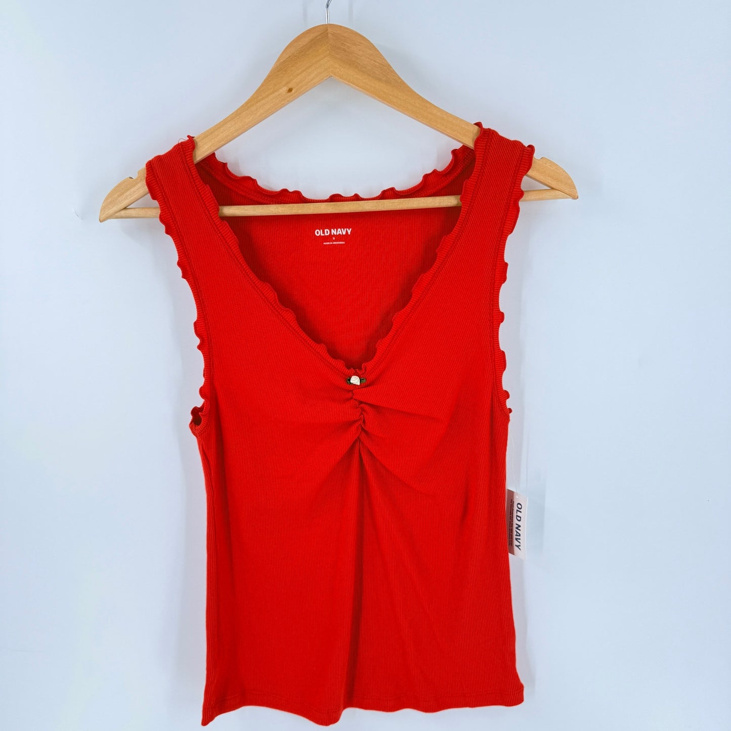 Old Navy Ribbed Tank Top Red Small Lettuce Edge Sleeveless Summer NWT