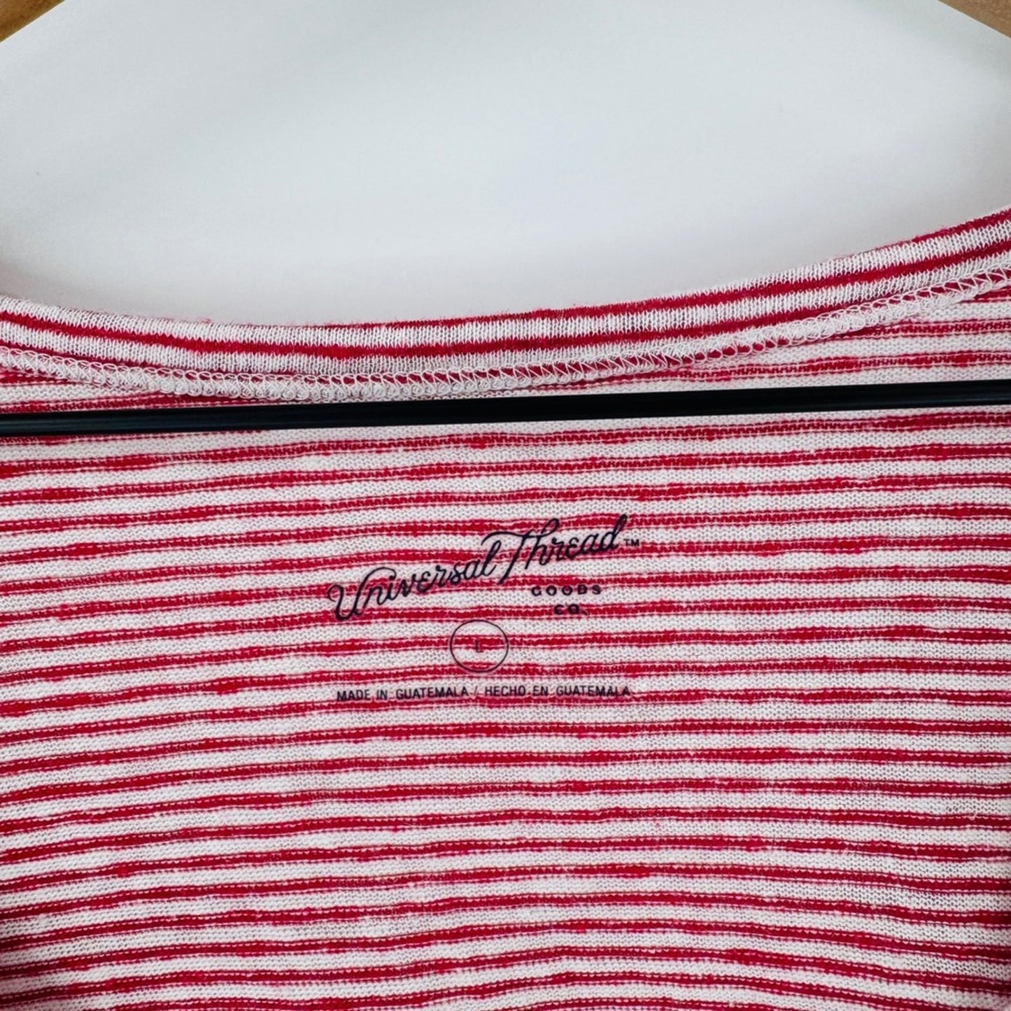 Universal Thread Striped T-Shirt Red‎ White Size L Linen Blend Coastal Nautical