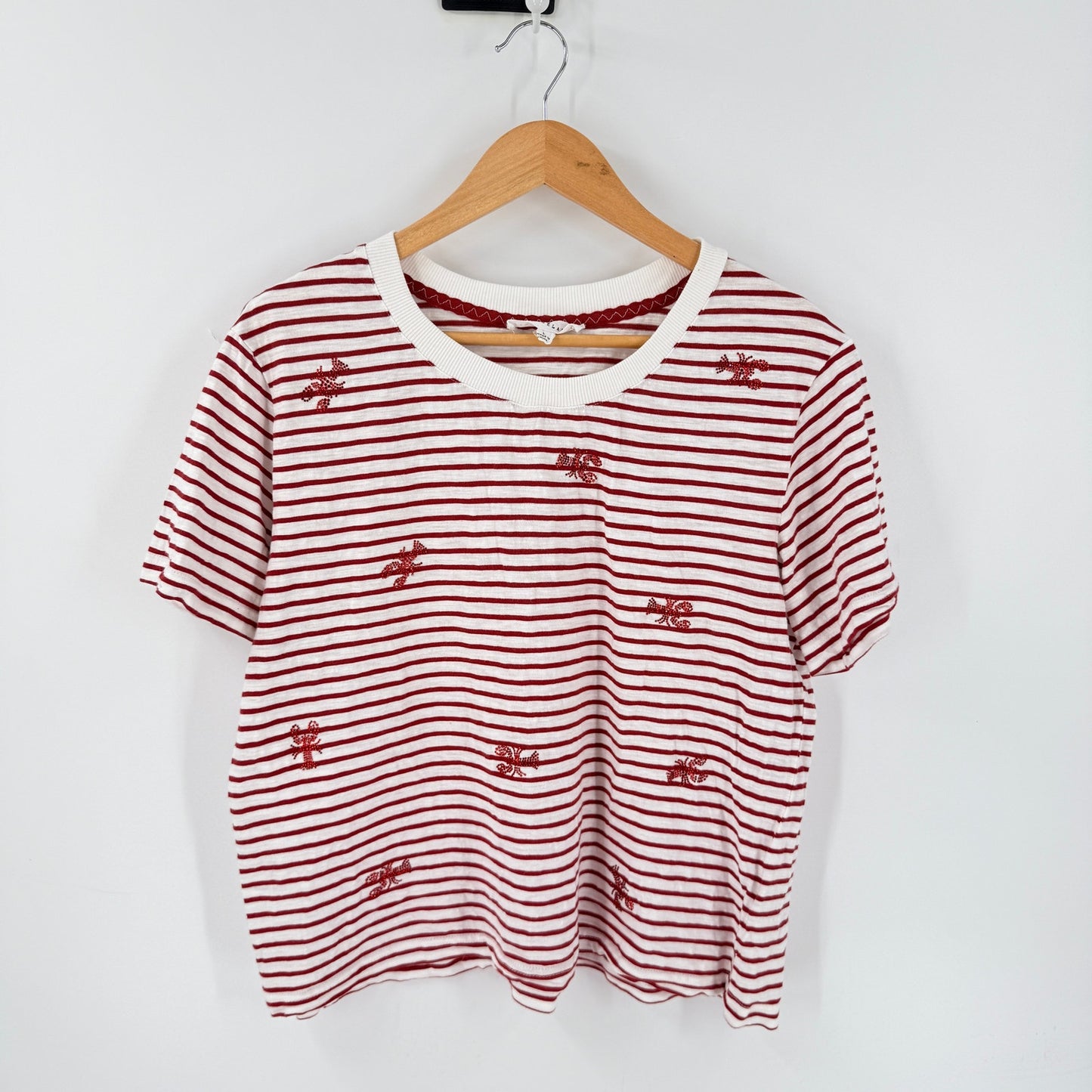 Jane & Delancey Lobster Stripe Tee Red White Large Coastal Americana