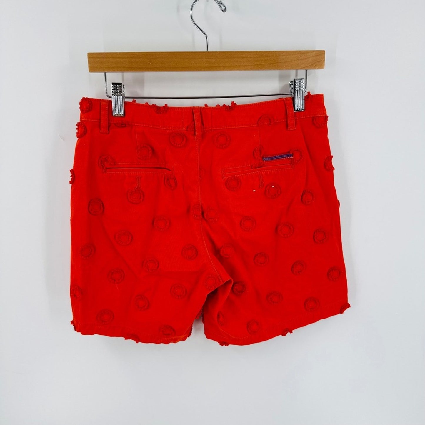 Chino by Anthropologie Relaxed Textured Red Chino‎ Shorts Stretch Frayed Hem 28