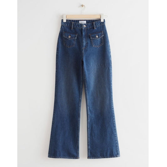 & Other Stories Flared Patch Pocket Jeans High Waist Blue Denim Size EU 34