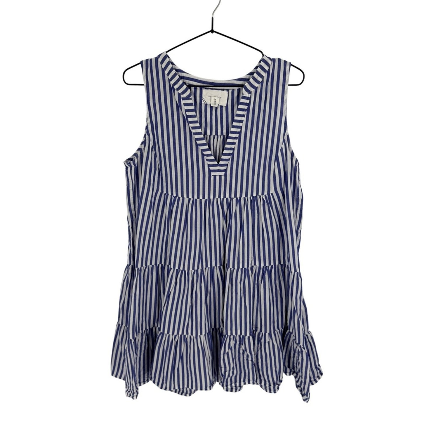Tuckernuck Pomander Place Blue White Striped Tiered Dress Size L Coastal Preppy