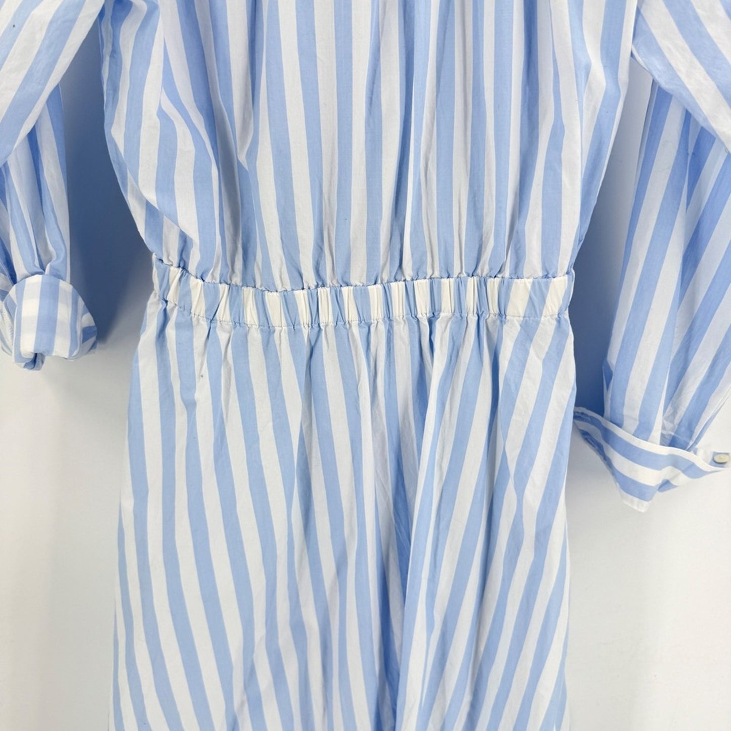 LOFT Powder Blue White Striped Shirt Midi Dress Open Front Size 4 Coastal Preppy