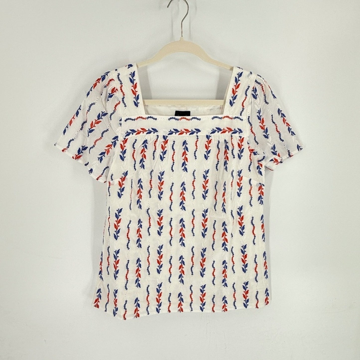 Talbots Americana Eyelet Square Neck Embroidered Cotton Top Blouse Size S Small
