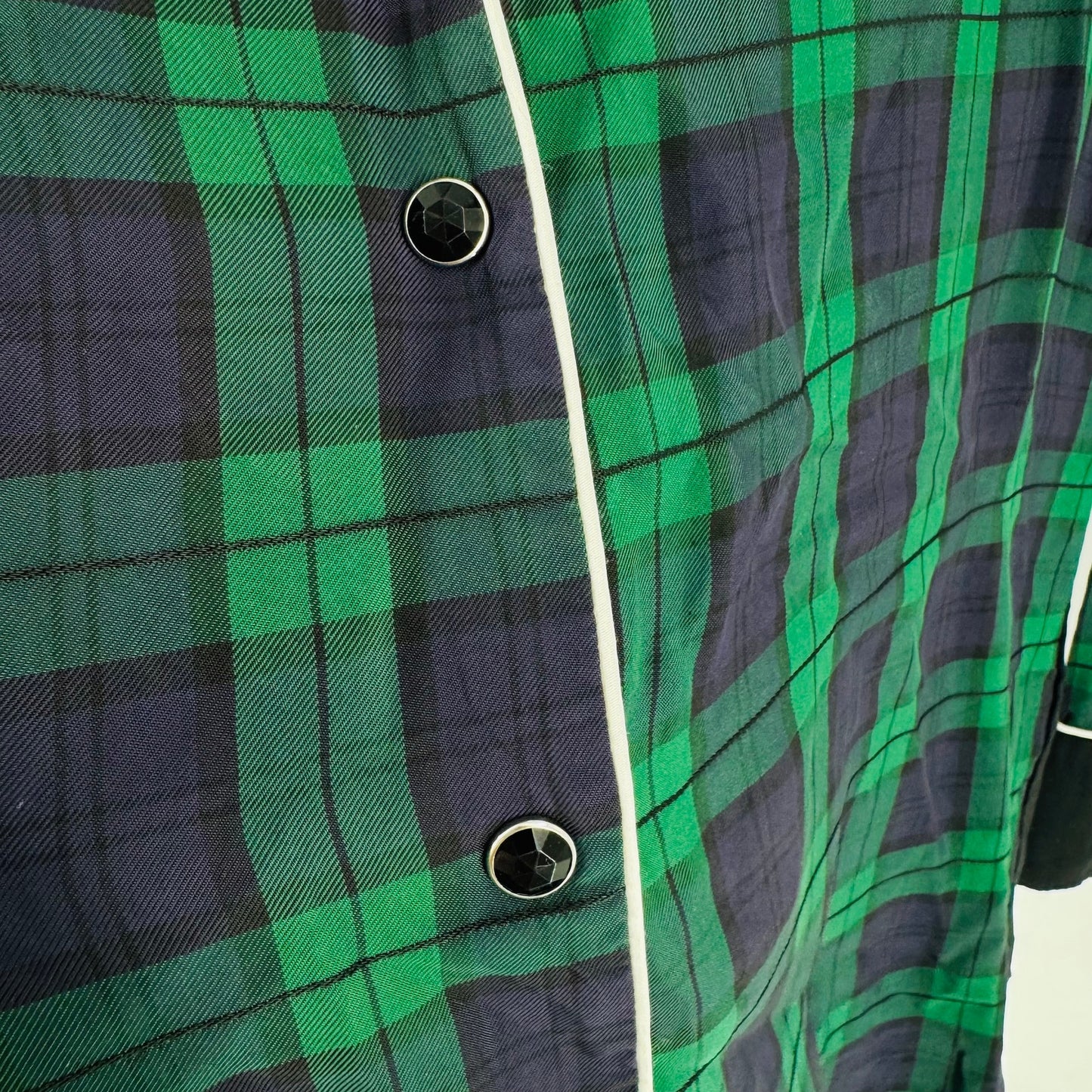 Tommy Hilfiger Navy Green Plaid Button Down Shirt Piped Trim Size 32 (Medium)