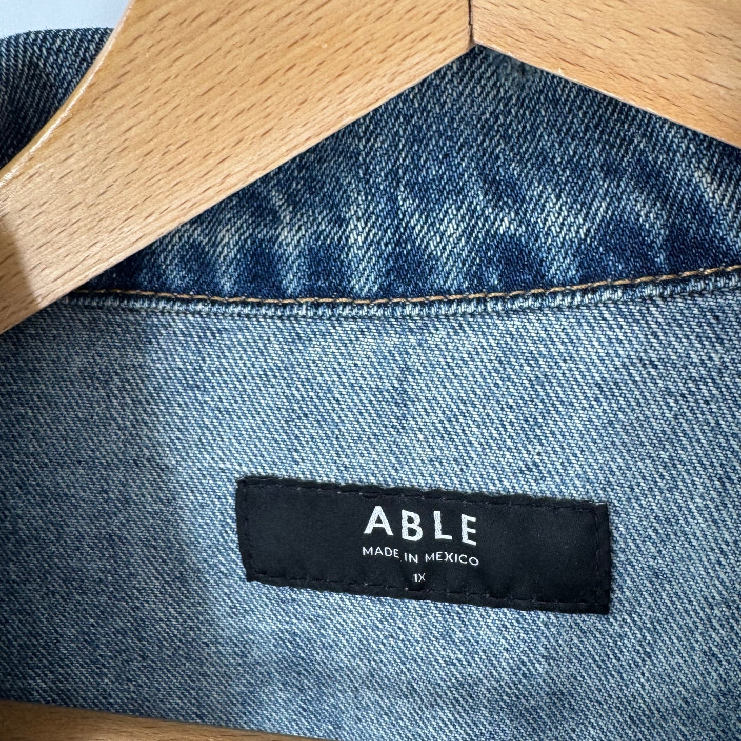 Able The Merly Jacket Distressed Denim Light Blue Wash Cotton Blend Size 1X
