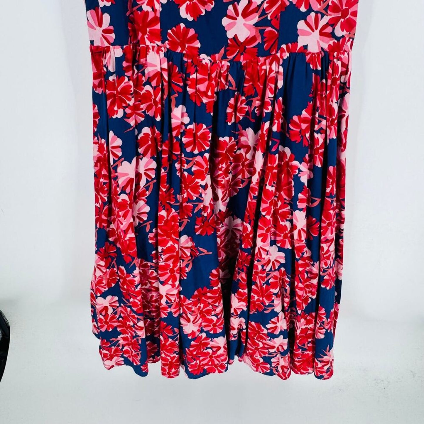 Aryeh Tropical Floral A-Line Cotton Sundress‎ Red Navy Back Zip Size M Medium