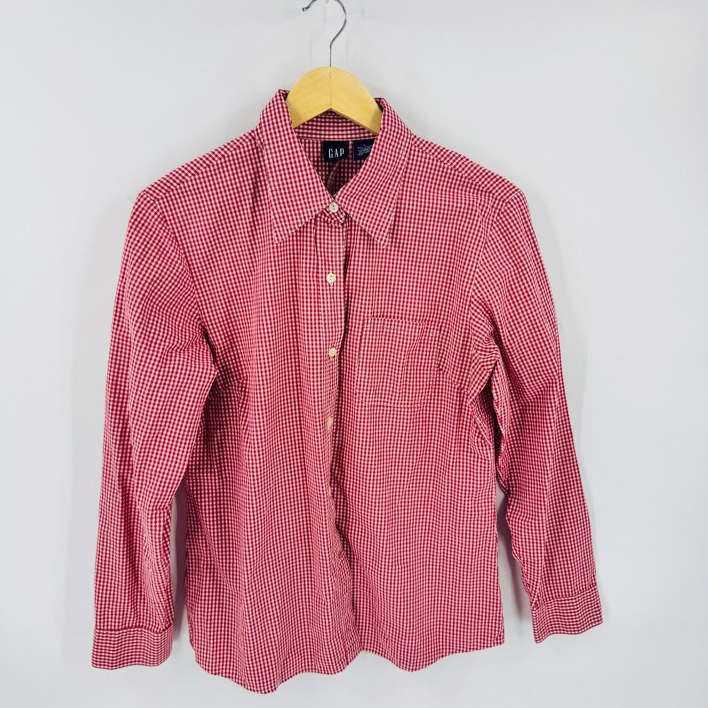 Vintage GAP Red Gingham Button Down Large 100% Cotton Americana Picnic Preppy