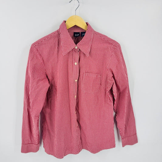 Vintage GAP Red Gingham Button Down Large 100% Cotton Americana Picnic Preppy