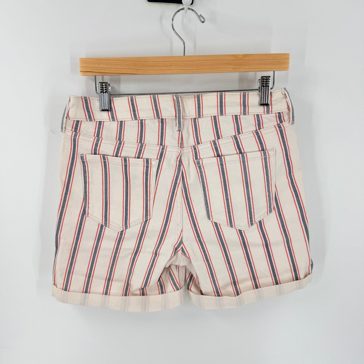 Old Navy Striped Shorts Cream Red Blue Size 6 Button Fly Coastal Americana