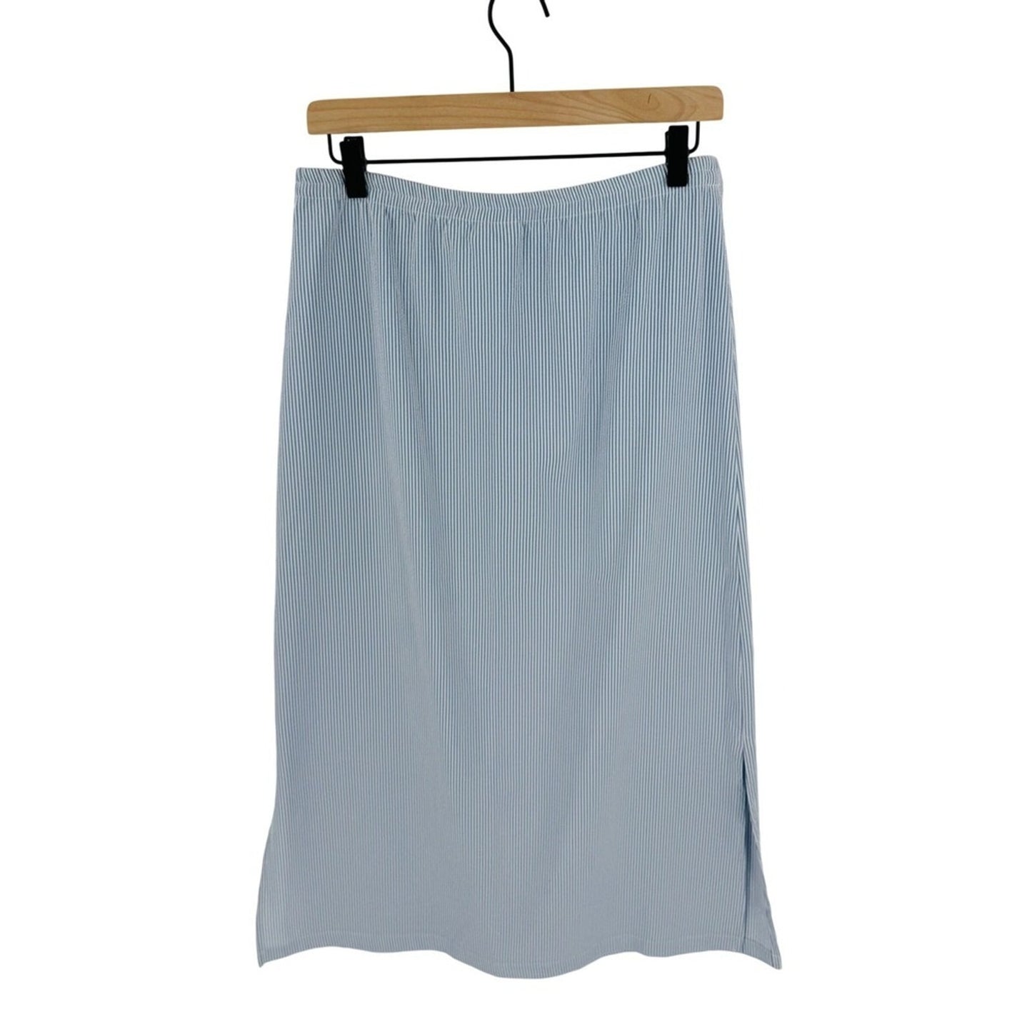 Talbots Vintage Blue White Pinstripe Midi Skirt Size 4 Preppy Coastal Seersucker