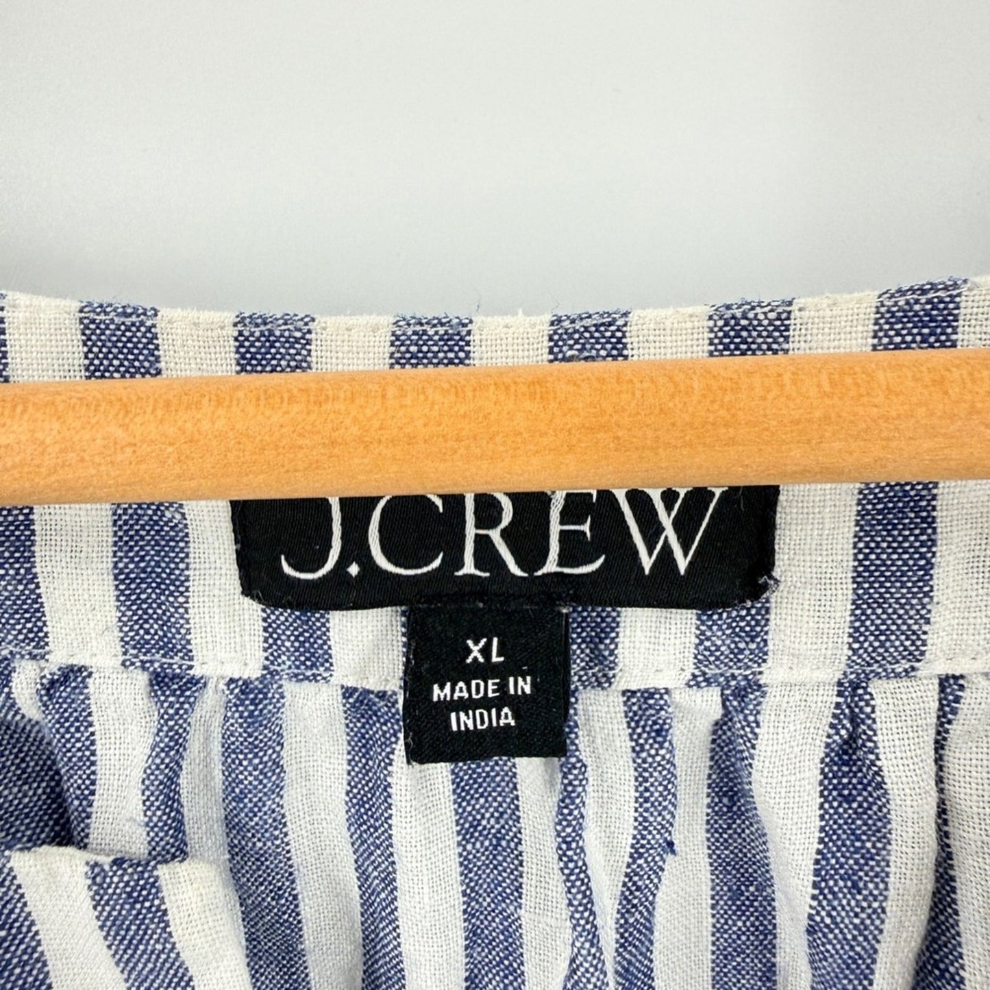 J.Crew Linen Striped Split Neck Top Navy Blue XL Boat Summer Nautical Coastal