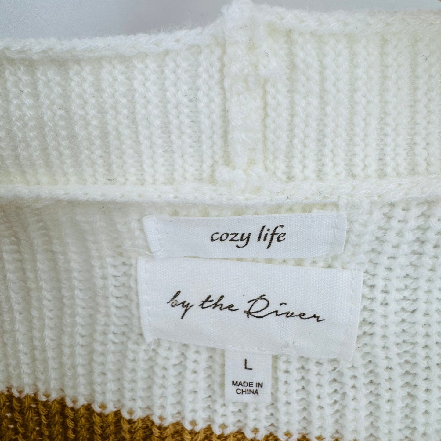 Boutique By The River Cozy Life Striped Button Front Cardigan Sweater L