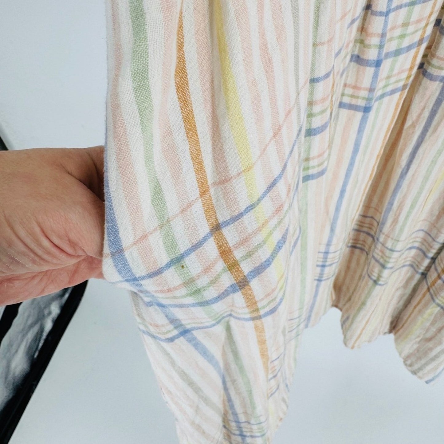 Madewell Clara Midi Dress Linen Blend Plaid V Neck Empire Waist Multi Size SP