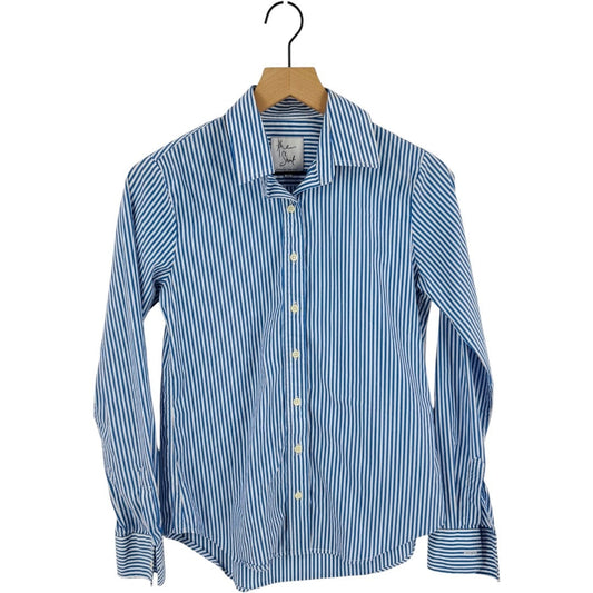 Rochelle Behrens The Shirt  Striped Button Down Blue White Long Sleeve Sz XS