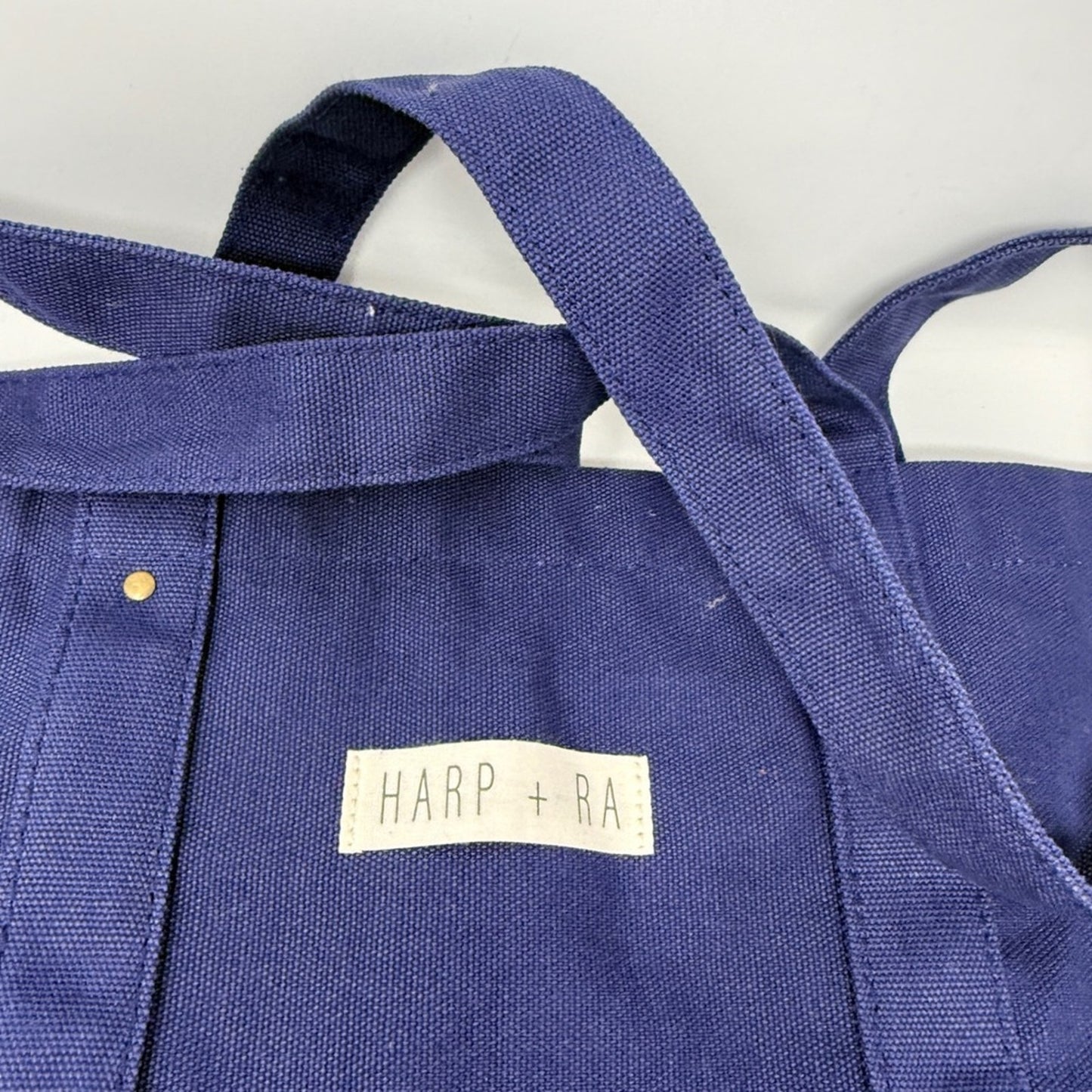 Harp + Ra Large Canvas Tote Bag Navy Blue Multi Pocket Travel Work Bag