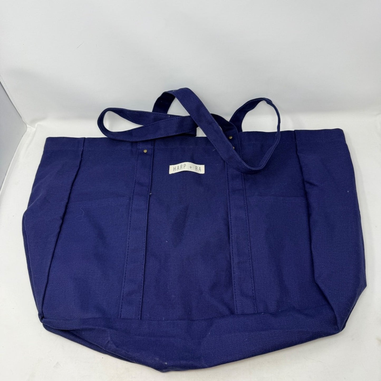 Harp + Ra Large Canvas Tote Bag Navy Blue Multi Pocket Travel Work Bag