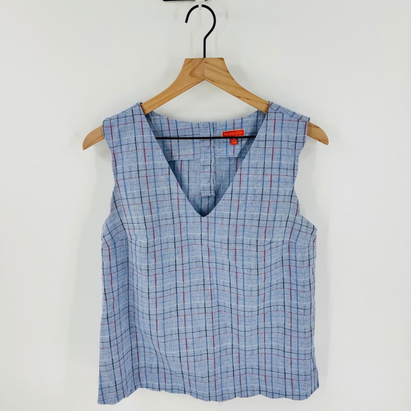 Modcloth Sleeveless Top Blue Plaid Size M Coastal Preppy Nautical Americana