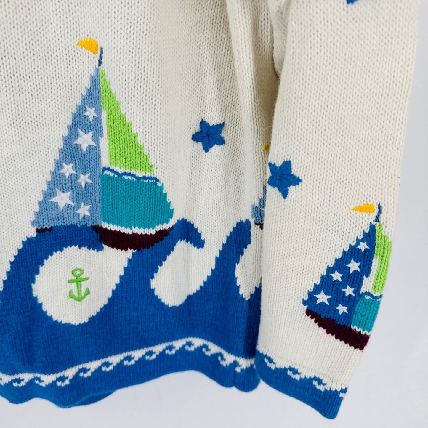 Vintage Sailboat Nautical Cardigan Sweater Novelty Whimsical Size 1X Coastal