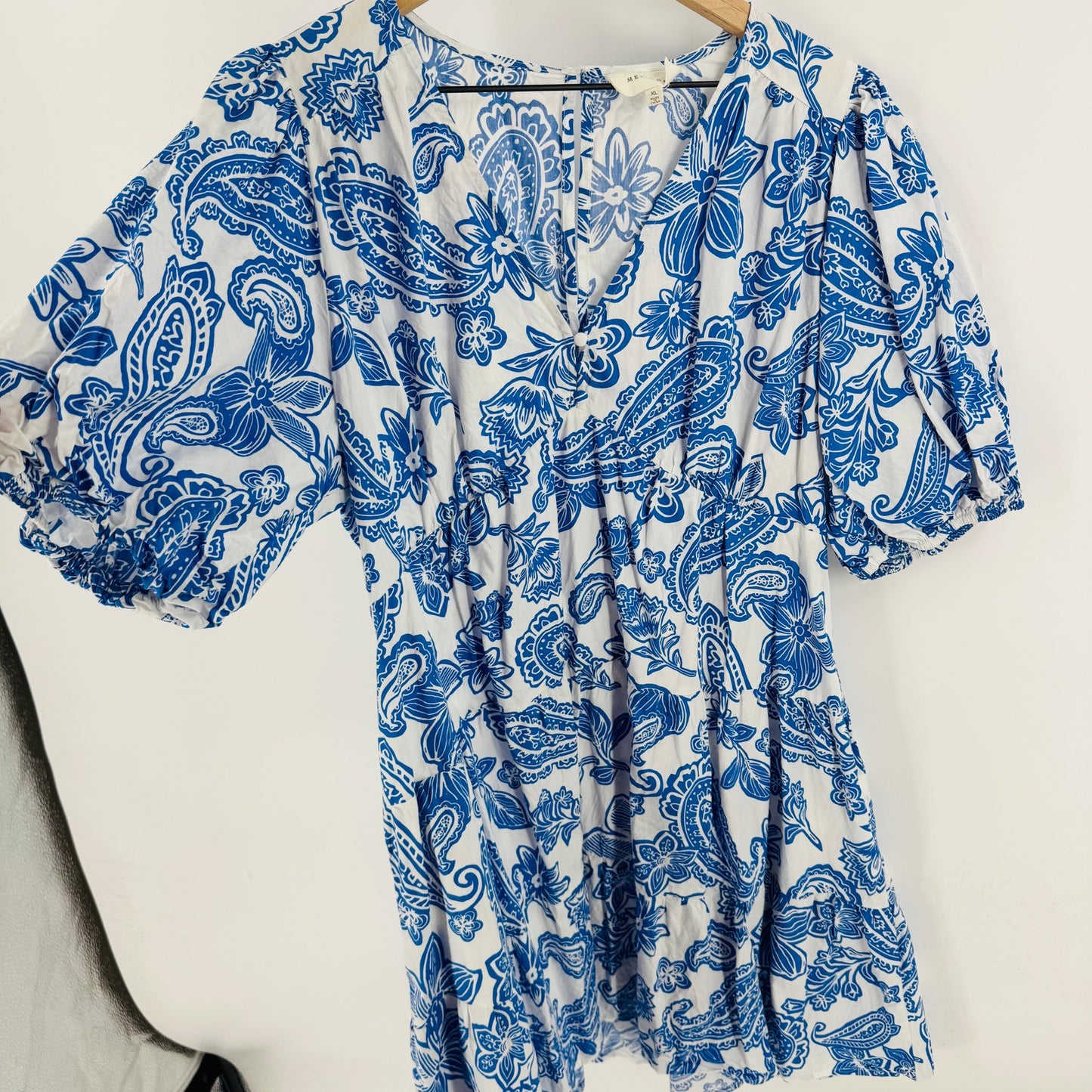 Melloday Paisley Floral Puff Sleeve Mini Dress Elegant Vacation Size XL