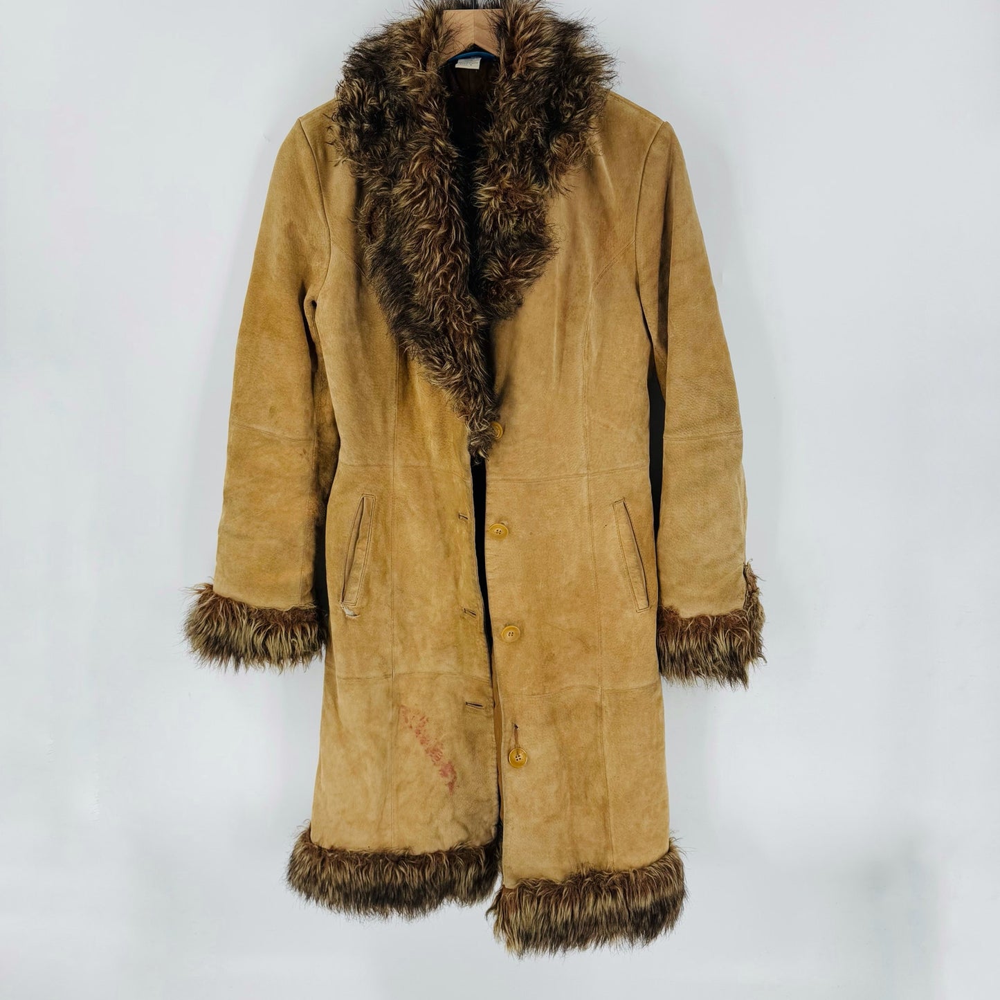 Vintage Delia’s Suede Faux Fur Penny Lane Coat Camel Brown Size S Small